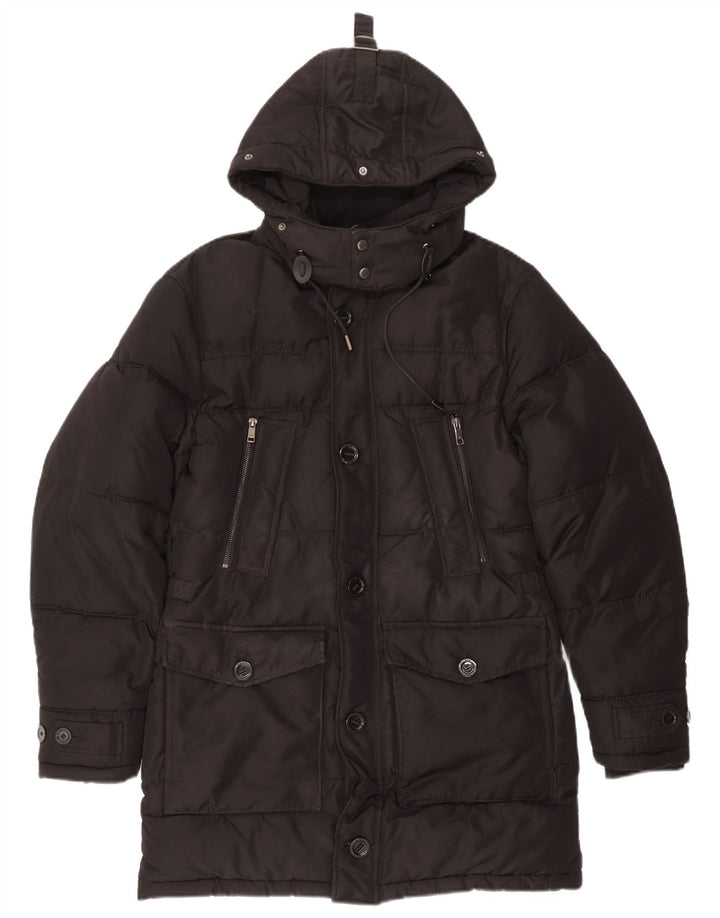Zara Mens Hooded Padded Coat UK 36 Small Black Polyester