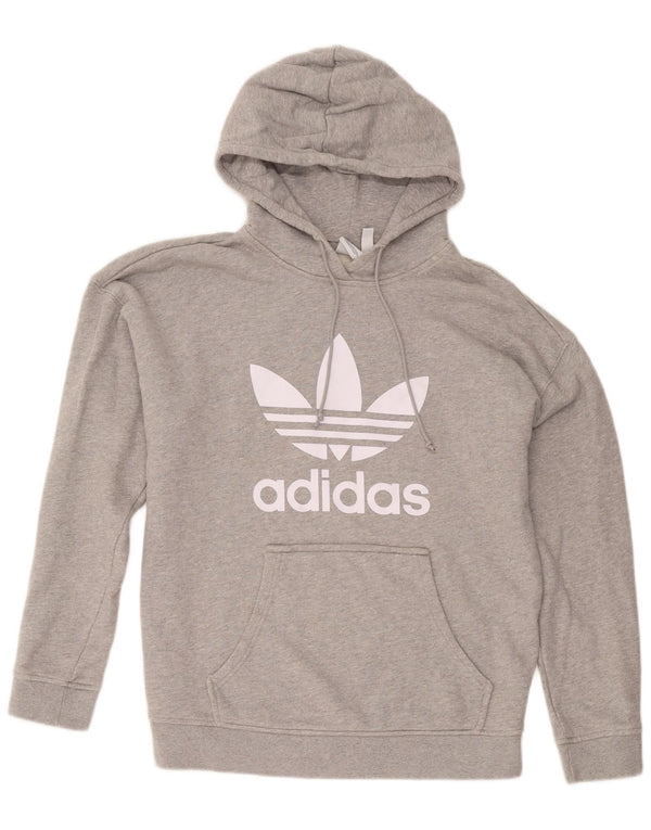 Adidas Womens Graphic Oversized Hoodie Jumper UK 16 Large Grey Cotton
