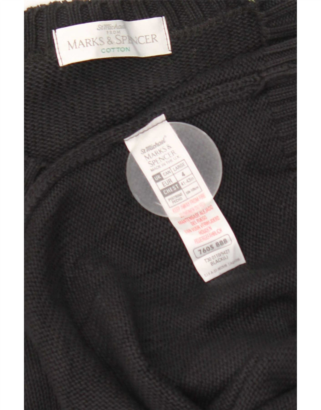 Marks & Spencer Mens Crew Neck Jumper Sweater Large Black Cotton