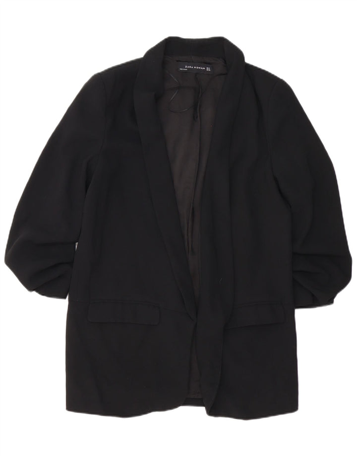 ZARA Womens 3/4 Sleeve Open Blazer Jacket UK 14 Medium Black Polyester