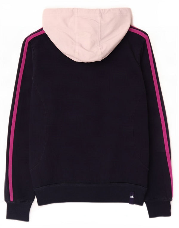 Adidas Womens Zip Hoodie Sweater UK 12 Medium Navy Blue Colourblock Cotton