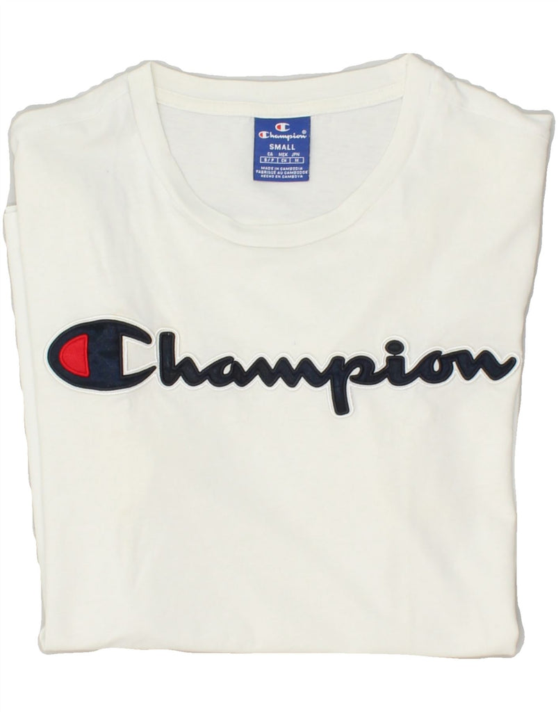 CHAMPION Mens Graphic T-Shirt Top Small White Cotton | Vintage Champion | Thrift | Second-Hand Champion | Used Clothing | Messina Hembry 