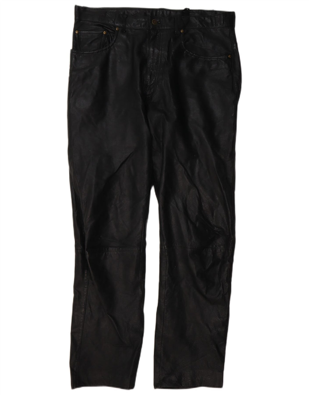 Vintage Mens Straight Leather Trousers W34 L30 Black Leather
