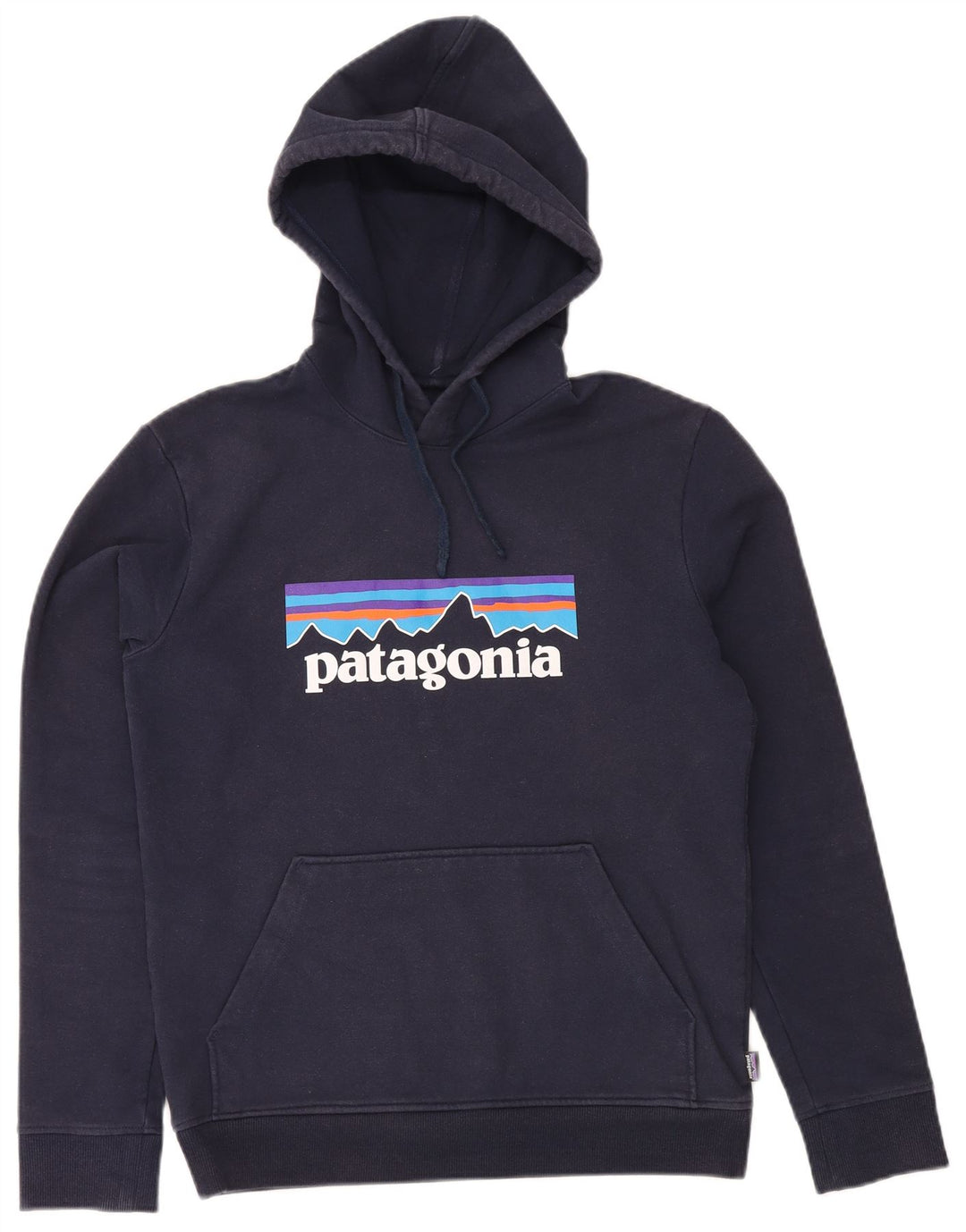 PATAGONIA Mens Regular Fit Graphic Hoodie Jumper Small Navy Blue Cotton