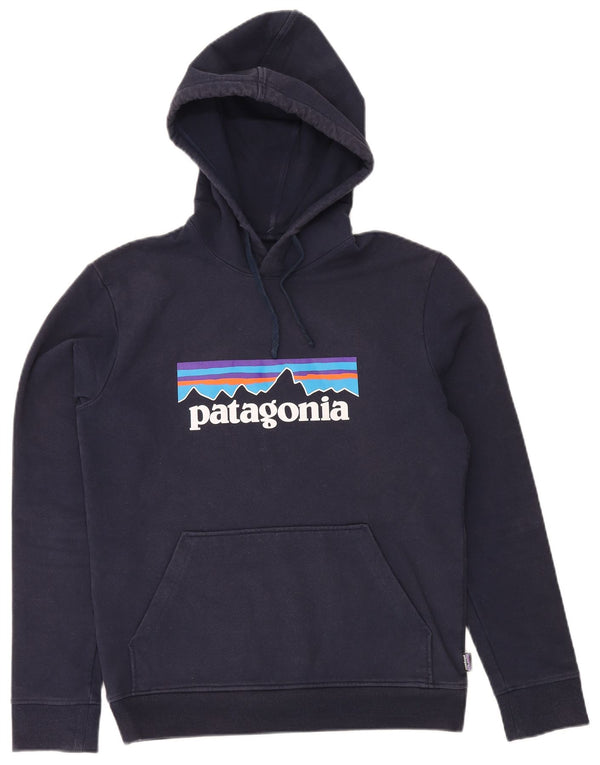 PATAGONIA Mens Regular Fit Graphic Hoodie Jumper Small Navy Blue Cotton