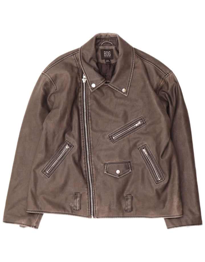 URBAN OUTFITTERS Mens Faux Leather Biker Jacket UK 38 Medium Grey