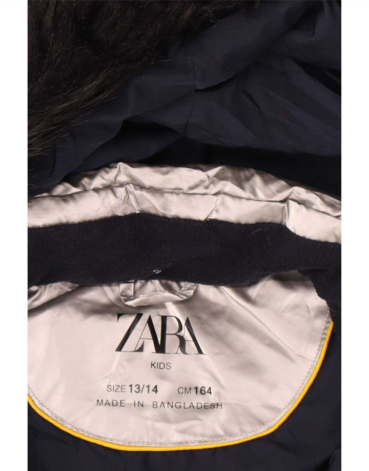 Zara Girls Hooded Padded Coat 13-14 Years Silver Polyester