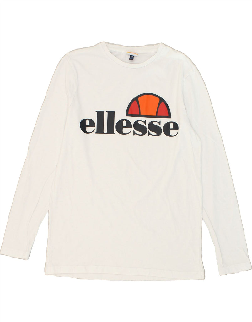 ELLESSE Mens Graphic Top Long Sleeve Small White Cotton | Vintage Ellesse | Thrift | Second-Hand Ellesse | Used Clothing | Messina Hembry 