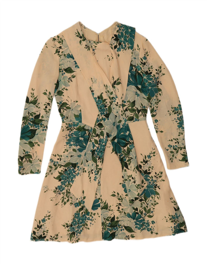 VINTAGE Womens Front Tie A-Line Dress IT 44 Medium Beige Floral Vintage Vintage and Second-Hand Vintage from Messina Hembry 