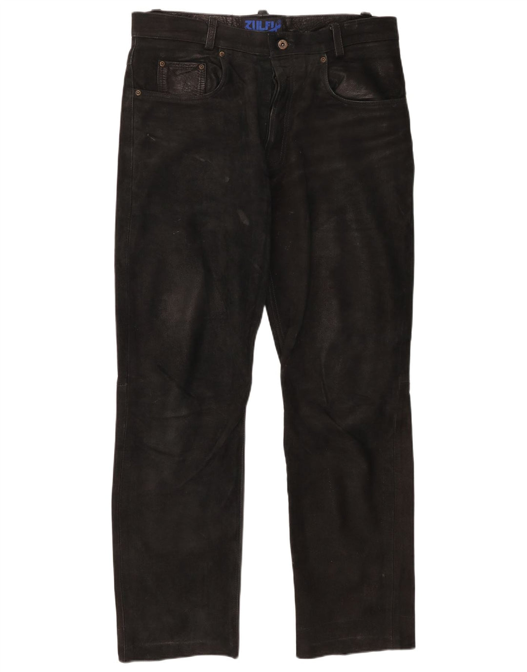 Vintage Mens Straight Leather Trousers W37 L30 Black