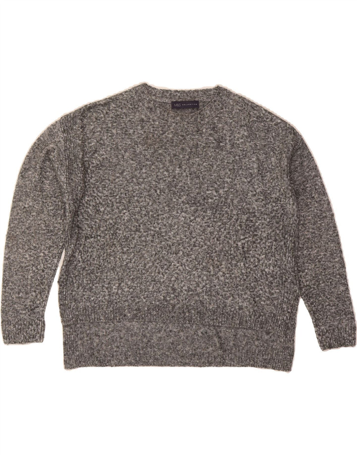 MARKS & SPENCER Womens Boat Neck Jumper Sweater UK 14 Medium Grey Flecked Vintage Marks & Spencer and Second-Hand Marks & Spencer from Messina Hembry 