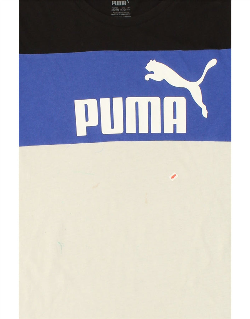 PUMA Boys Graphic T-Shirt Top 15-16 Years Black Colourblock Polyester | Vintage Puma | Thrift | Second-Hand Puma | Used Clothing | Messina Hembry 