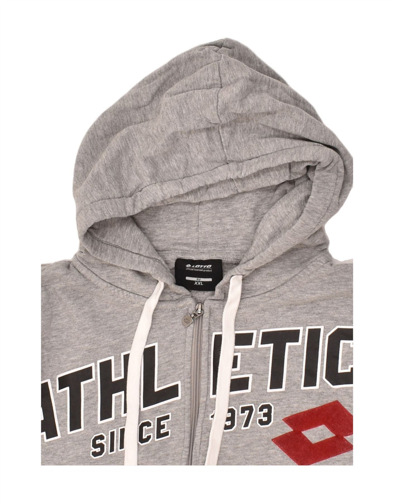 LOTTO Mens Athletic Cut Graphic Zip Hoodie Sweater 2XL Grey Cotton | Vintage Lotto | Thrift | Second-Hand Lotto | Used Clothing | Messina Hembry 