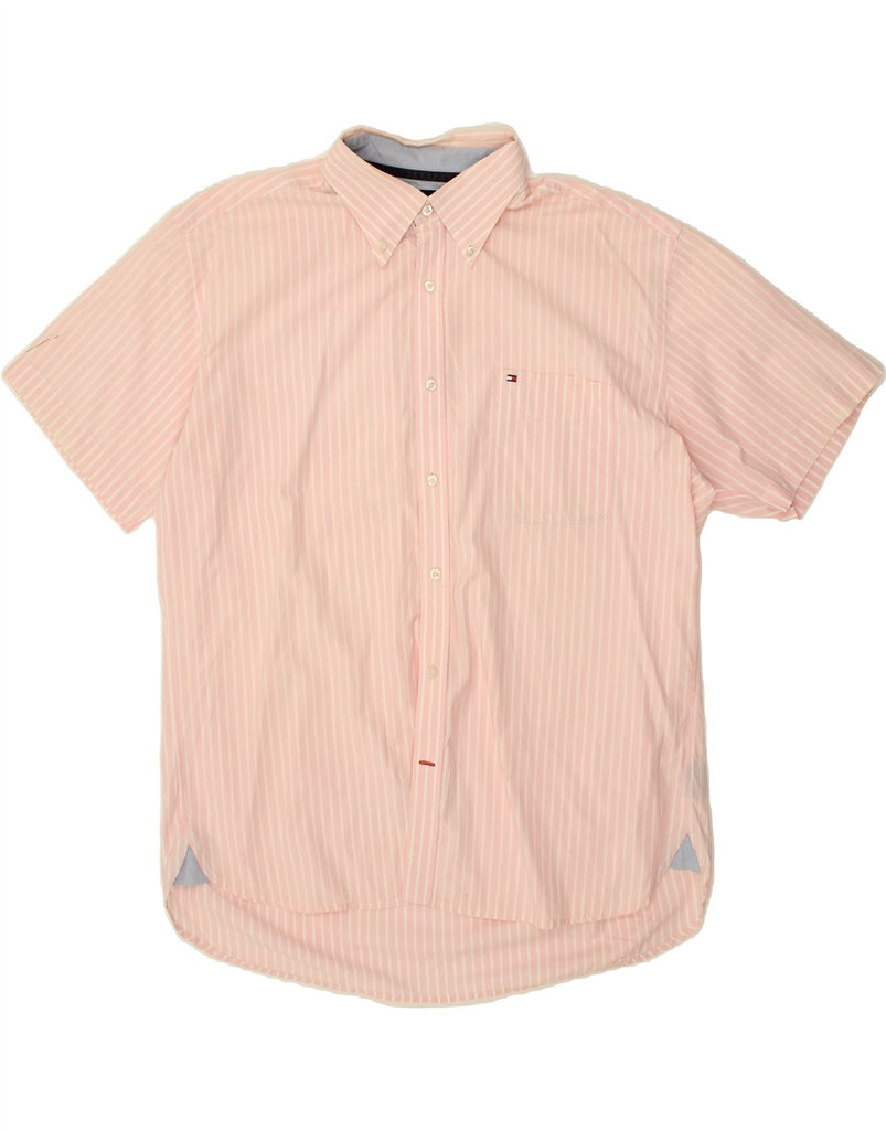 TOMMY HILFIGER Mens Short Sleeve Shirt XL Pink Striped Cotton Vintage Tommy Hilfiger and Second-Hand Tommy Hilfiger from Messina Hembry 