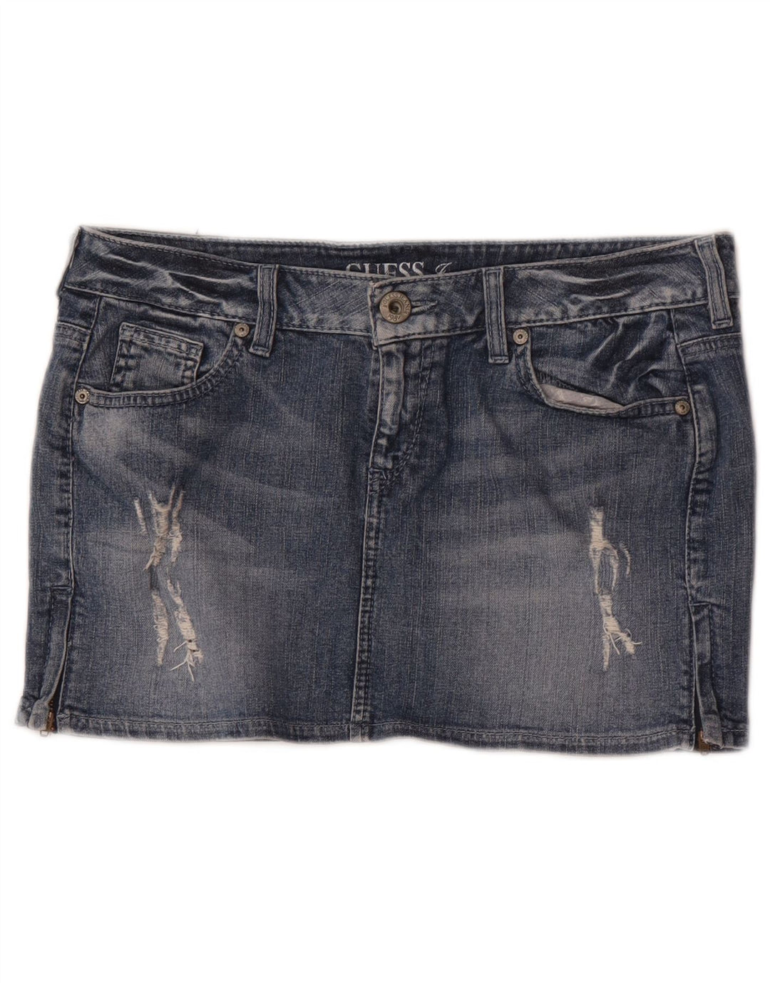 Guess Womens Distressed Mini Denim Skirt W29 Medium Blue Cotton