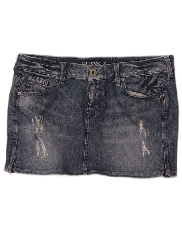 Guess Womens Distressed Mini Denim Skirt W29 Medium Blue Cotton