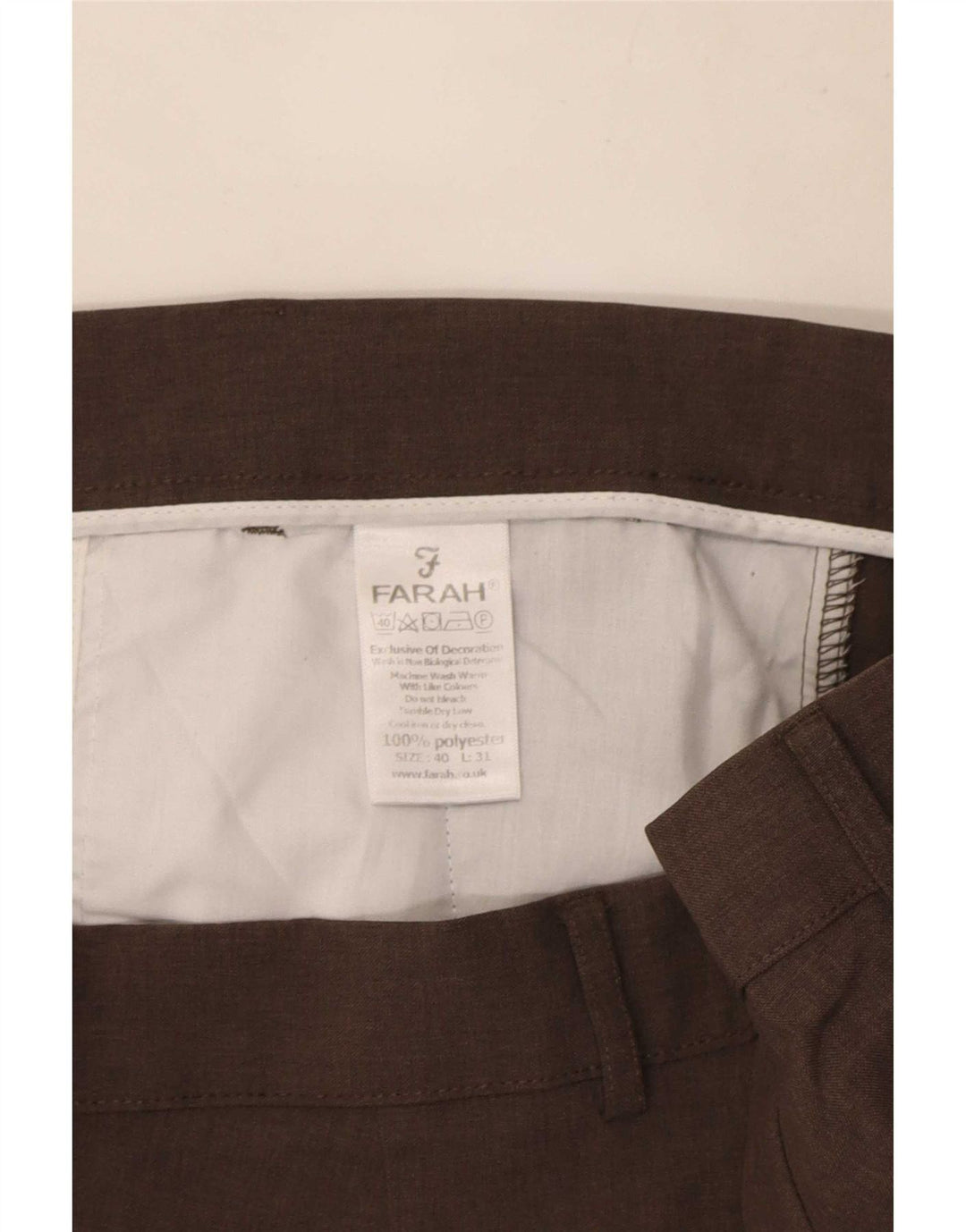 Farah Mens Straight Chino Trousers W40 L31 Brown Polyester