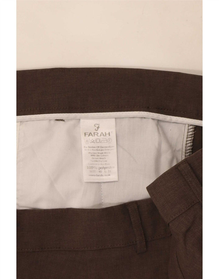 Farah Mens Straight Chino Trousers W40 L31 Brown Polyester