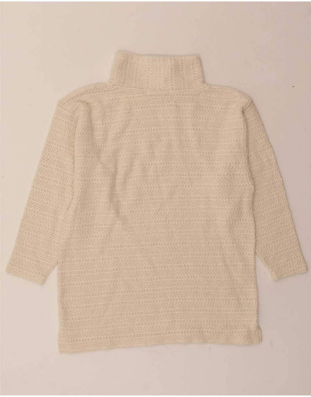 VINTAGE Womens Zip Neck Jumper Sweater UK 14 Medium Off White Striped Vintage Vintage and Second-Hand Vintage from Messina Hembry 
