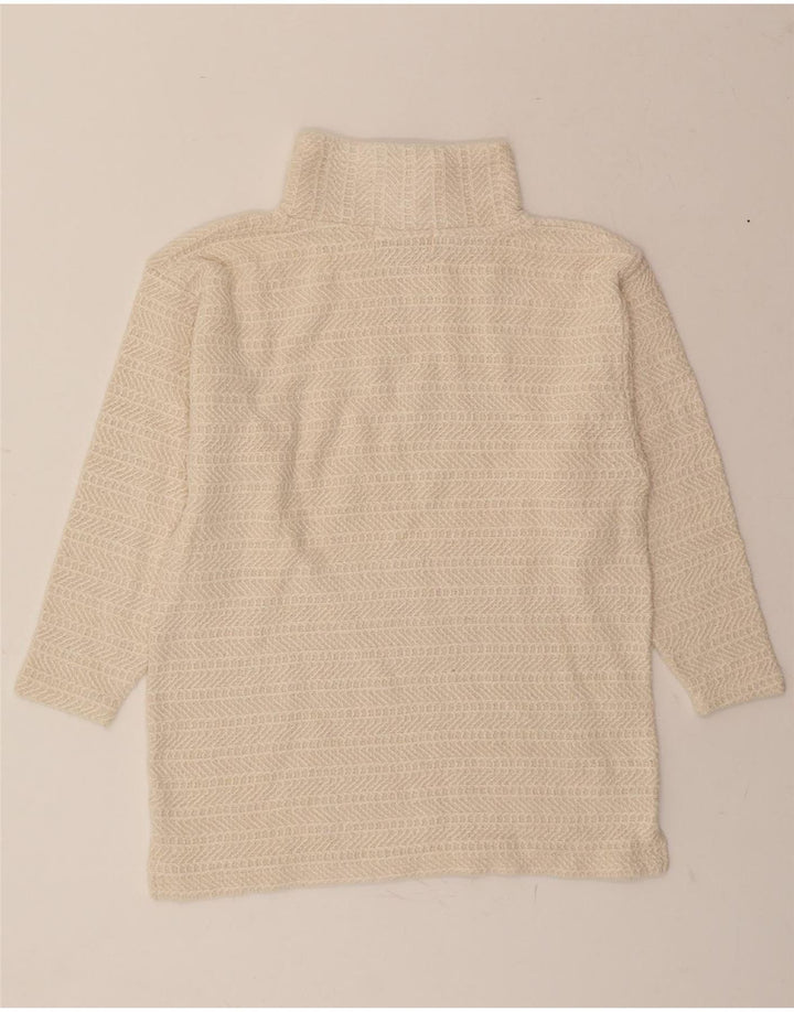 VINTAGE Womens Zip Neck Jumper Sweater UK 14 Medium Off White Striped Vintage Vintage and Second-Hand Vintage from Messina Hembry 