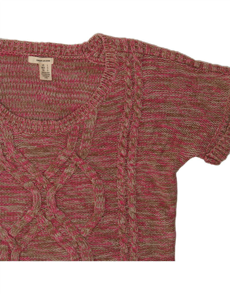 DKNY Womens Crop Boat Neck Jumper Sweater UK 16 Large Pink Flecked Vintage Dkny and Second-Hand Dkny from Messina Hembry 