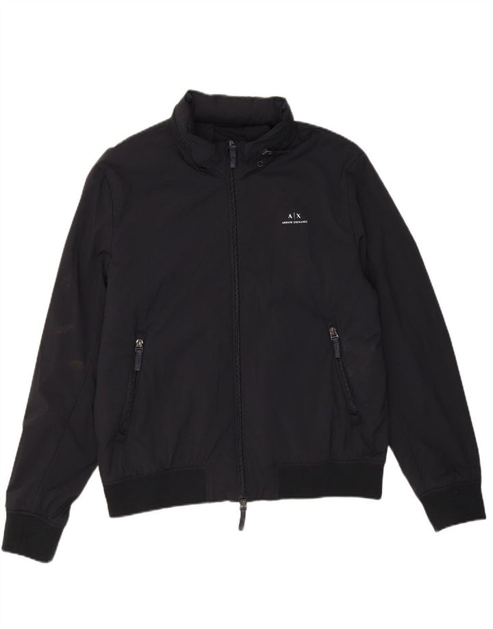 ARMANI EXCHANGE Mens Hooded Bomber Jacket UK 40 Large Navy Blue Polyamide