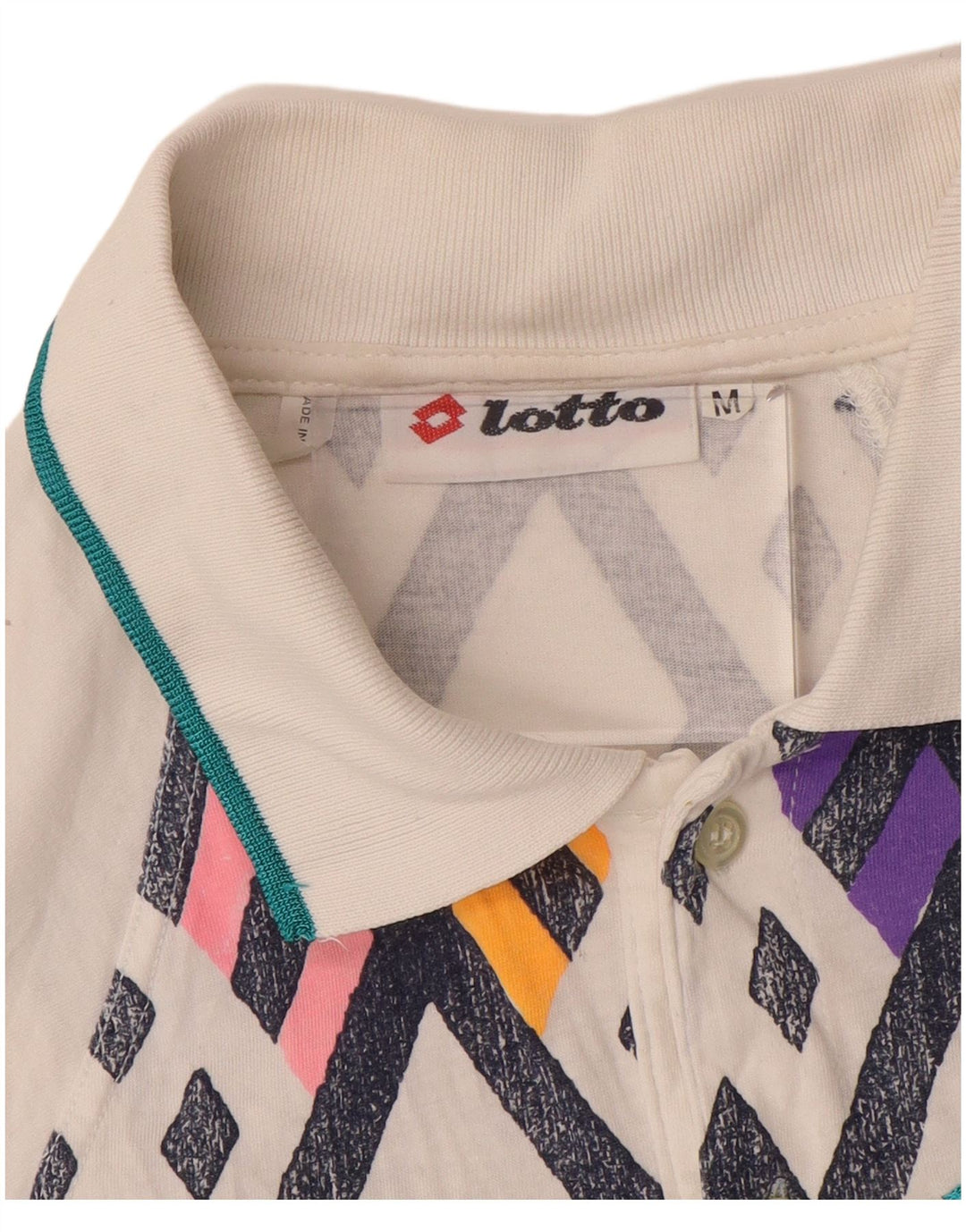 LOTTO Mens Polo Shirt Medium White Geometric