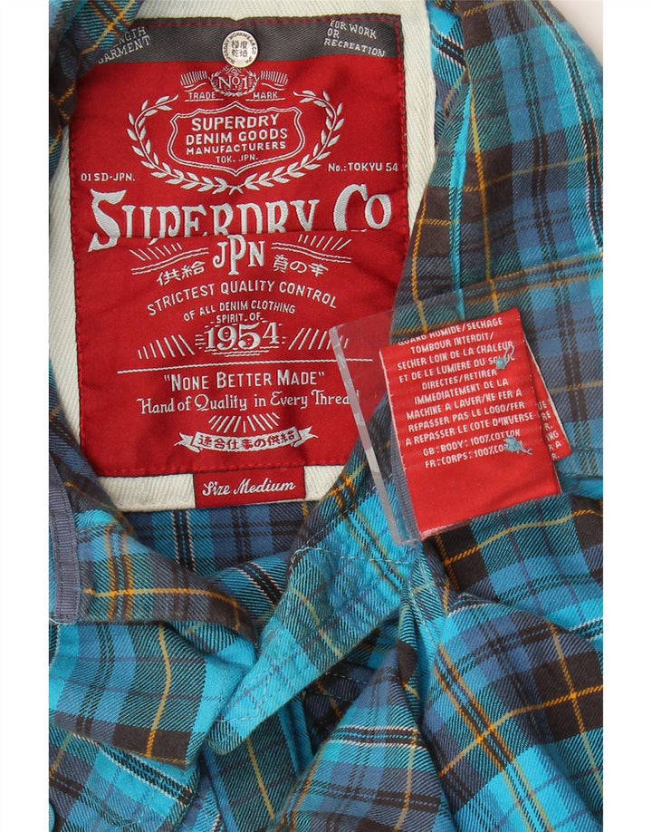 Superdry Mens Flannel Shirt Medium Blue Check Cotton