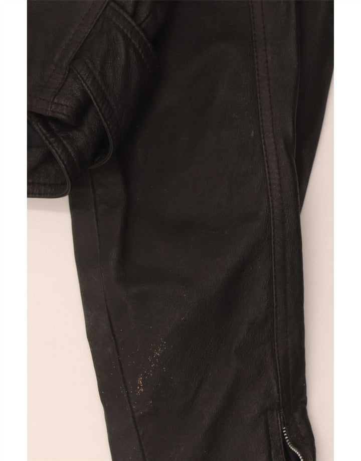 Vintage Womens Crop Leather Biker Jacket UK 10 Small Black Leather