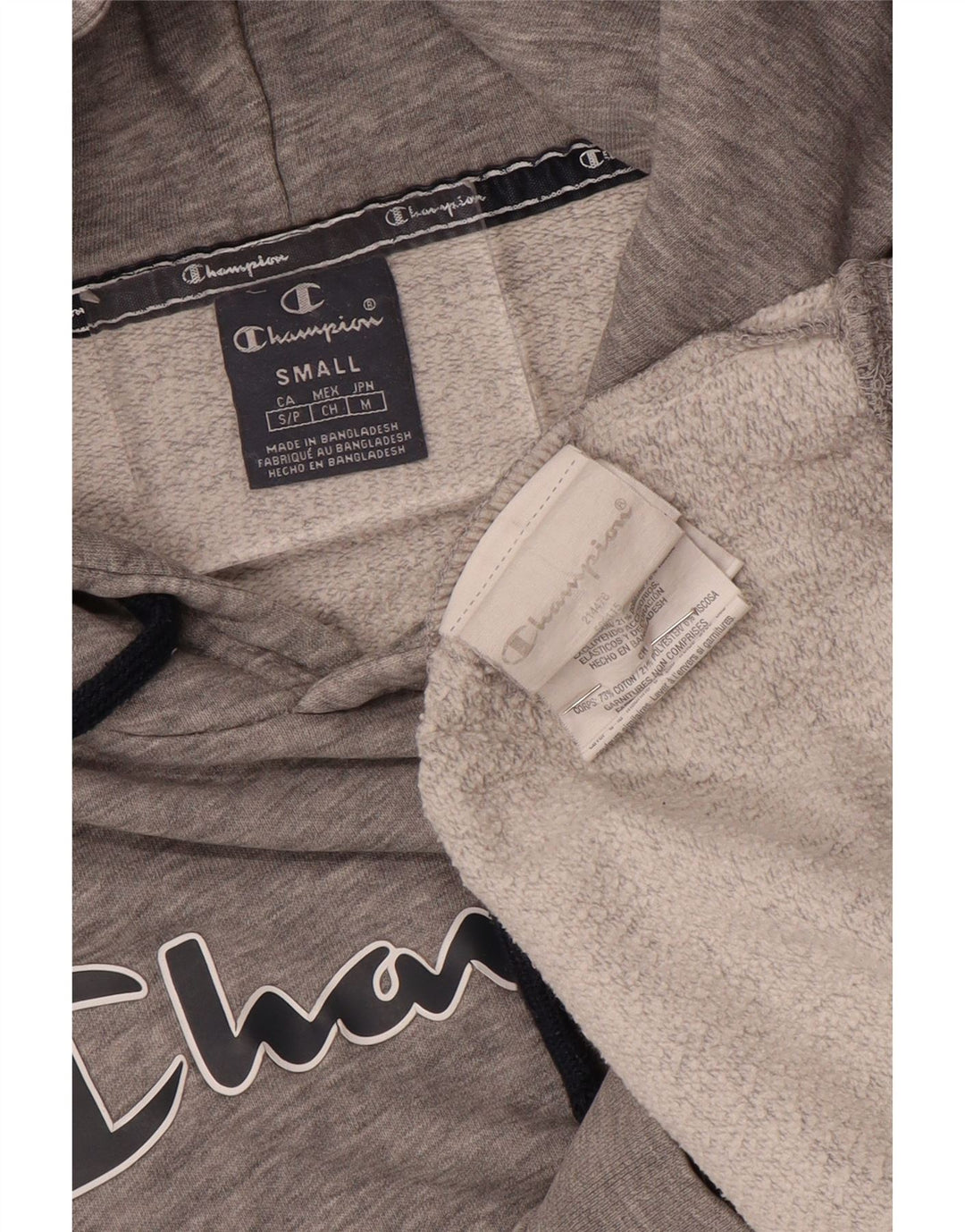 CHAMPION Mens Graphic Hoodie Jumper Small Grey Flecked Cotton