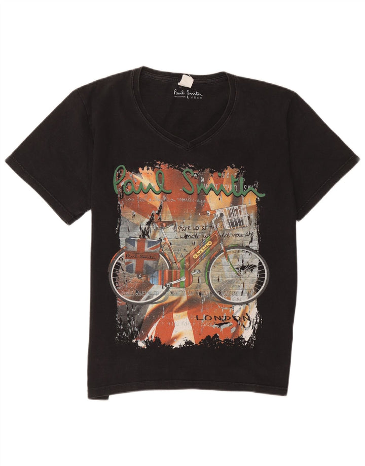 Paul Smith Mens Graphic T-Shirt Top Large Black Cotton