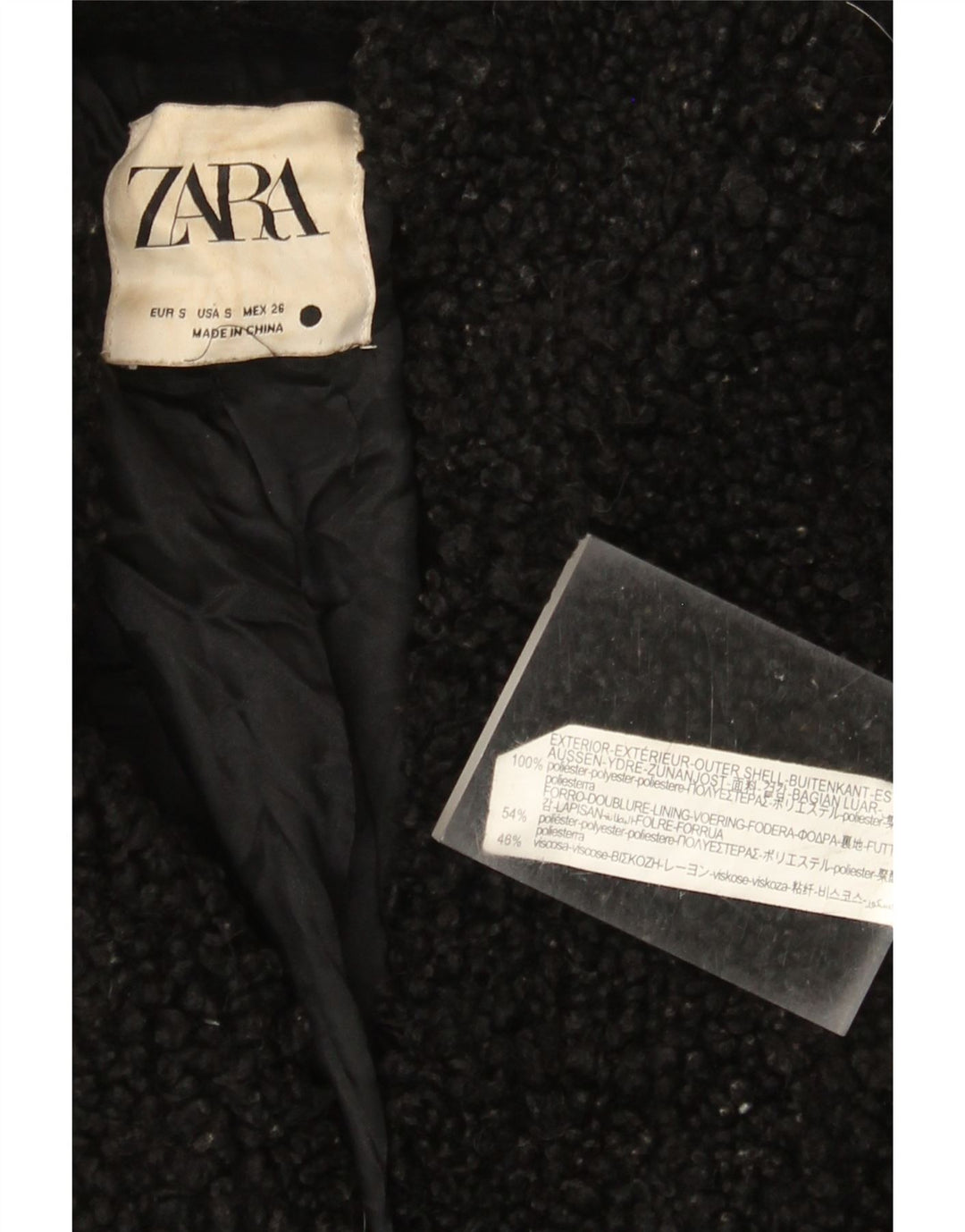 Zara Womens Oversized Fleece Overcoat UK 10 Small Black Polyester