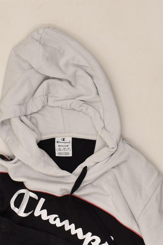 CHAMPION Womens Graphic Hoodie Jumper UK 14 Medium Black Colourblock | Vintage Champion | Thrift | Second-Hand Champion | Used Clothing | Messina Hembry 