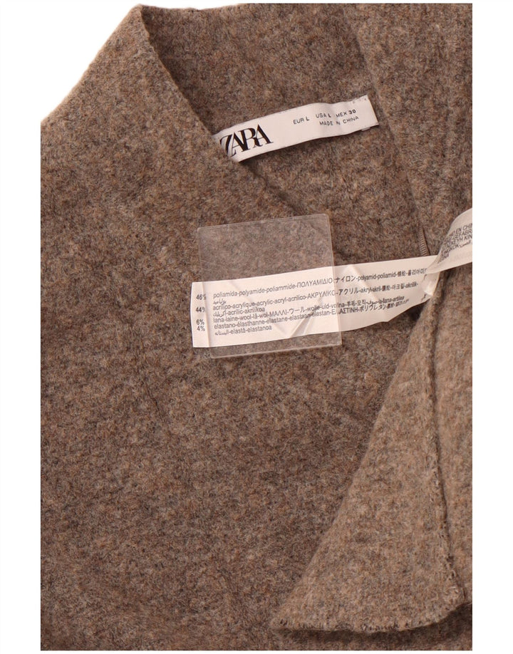 ZARA Womens Crop Cardigan Sweater UK 14 Large Brown Polyamide