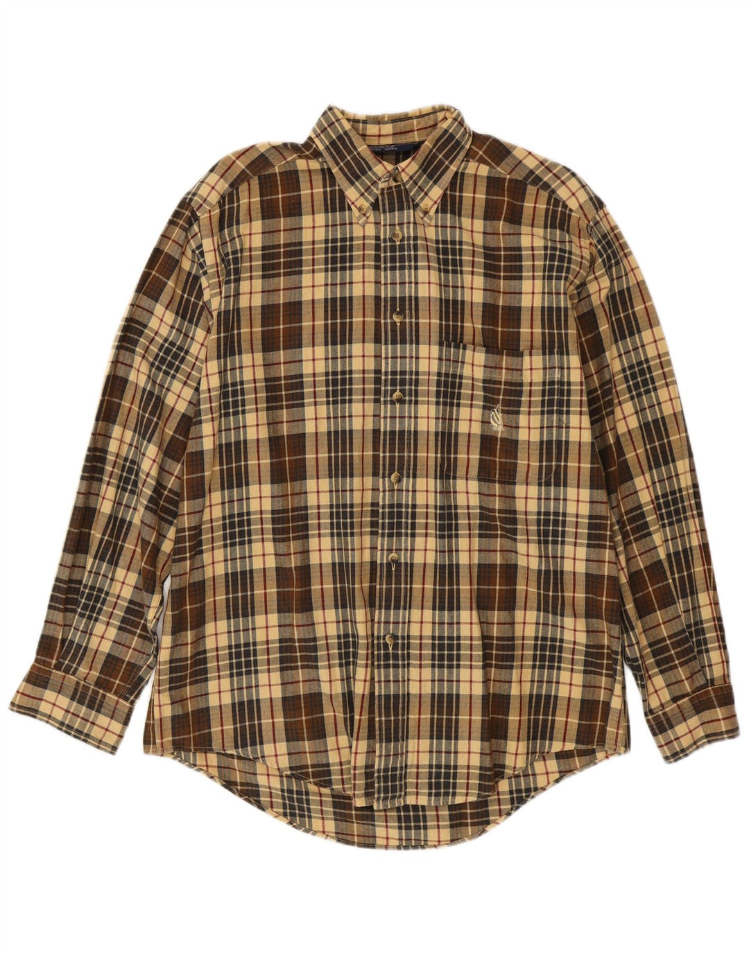 NAUTICA Mens Flannel Shirt Medium Brown Check Cotton