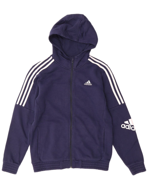Adidas Boys Graphic Zip Hoodie Sweater 13-14 Years Navy Blue Cotton