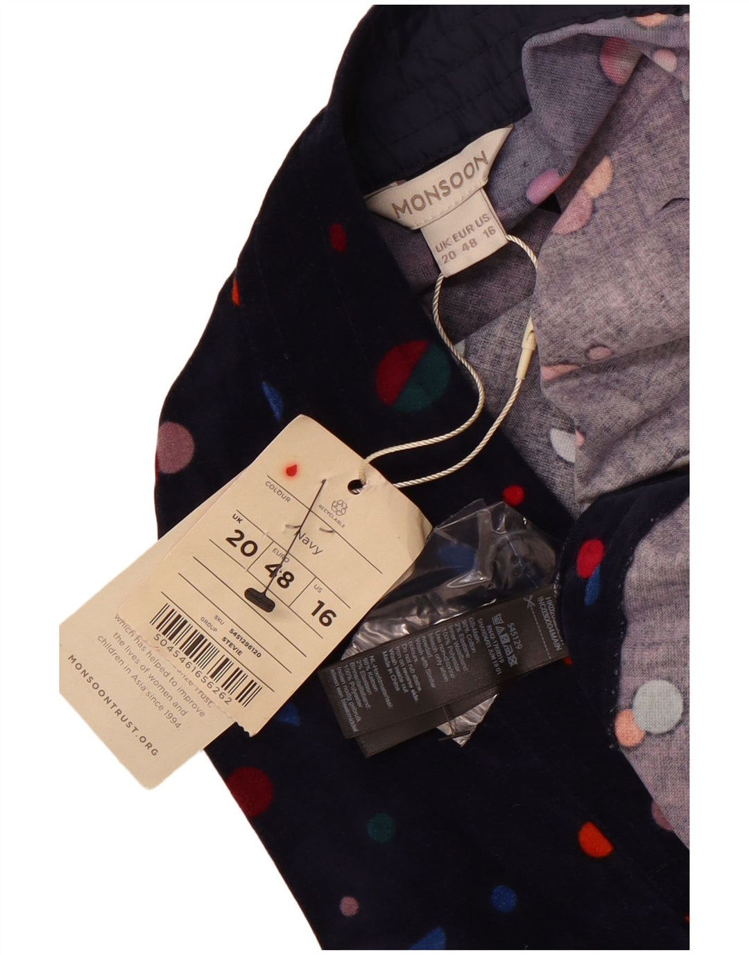 MONSOON Womens Velvet Mini Skirt UK 20 2XL W40 Navy Blue Spotted Cotton