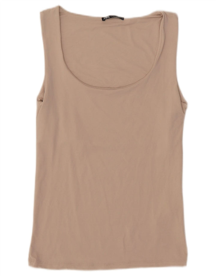 Zara Womens Vest Top UK 12 Medium Beige Polyamide