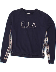 FILA Womens Graphic Oversized Sweatshirt Jumper UK 6 XS Navy Blue Cotton