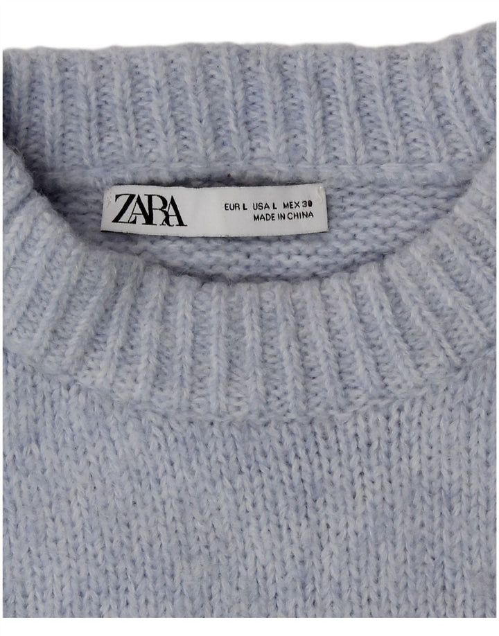 Zara Womens Oversized Crew Neck Jumper Sweater UK 16 Large Blue