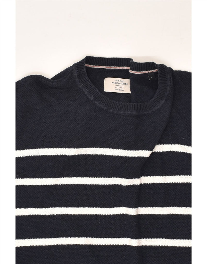 JACK & JONES Mens Crew Neck Jumper Sweater Large Navy Blue Striped Cotton | Vintage Jack & Jones | Thrift | Second-Hand Jack & Jones | Used Clothing | Messina Hembry 