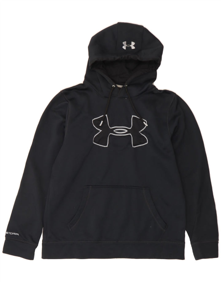 UNDER ARMOUR Mens Graphic Hoodie Jumper Medium Navy Blue Polyester Vintage Under Armour and Second-Hand Under Armour from Messina Hembry 