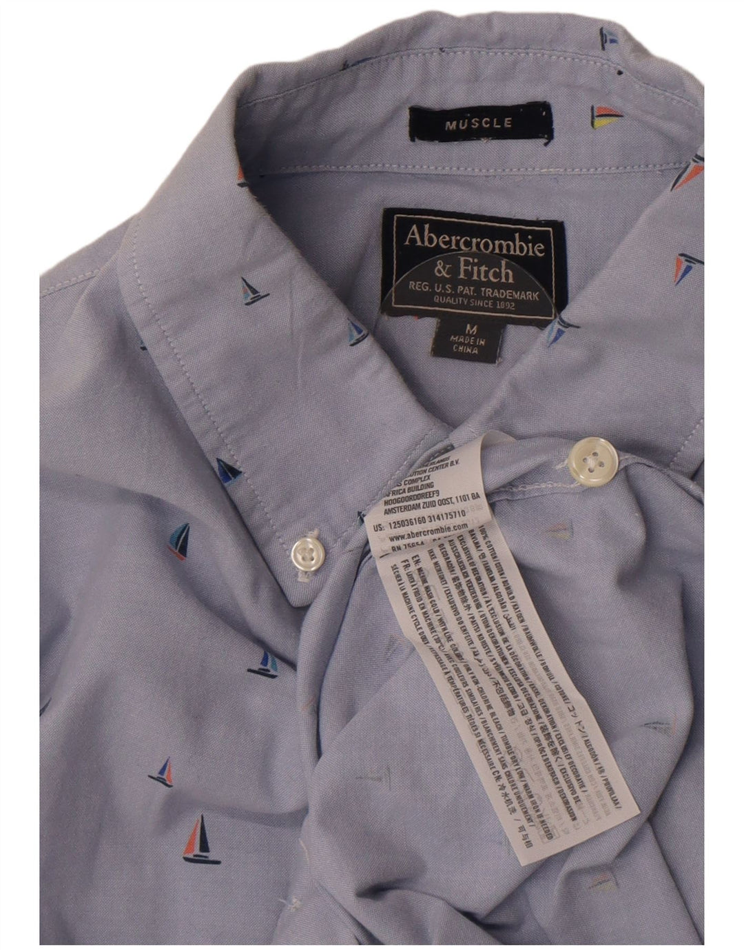 Abercrombie & Fitch Mens Muscle Shirt Medium Blue Spotted Cotton