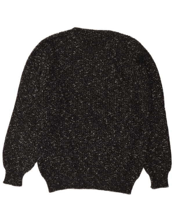 Vintage Mens Crew Neck Jumper Sweater XL Black Flecked Wool