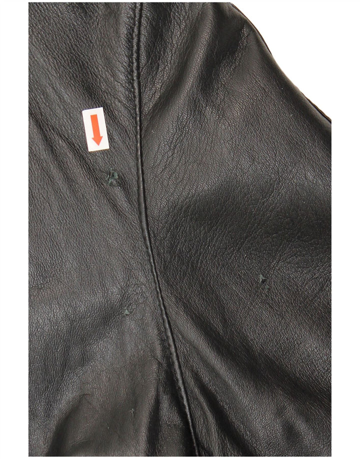 Vintage Womens Oversized Leather Coat UK 10 Small Black Leather