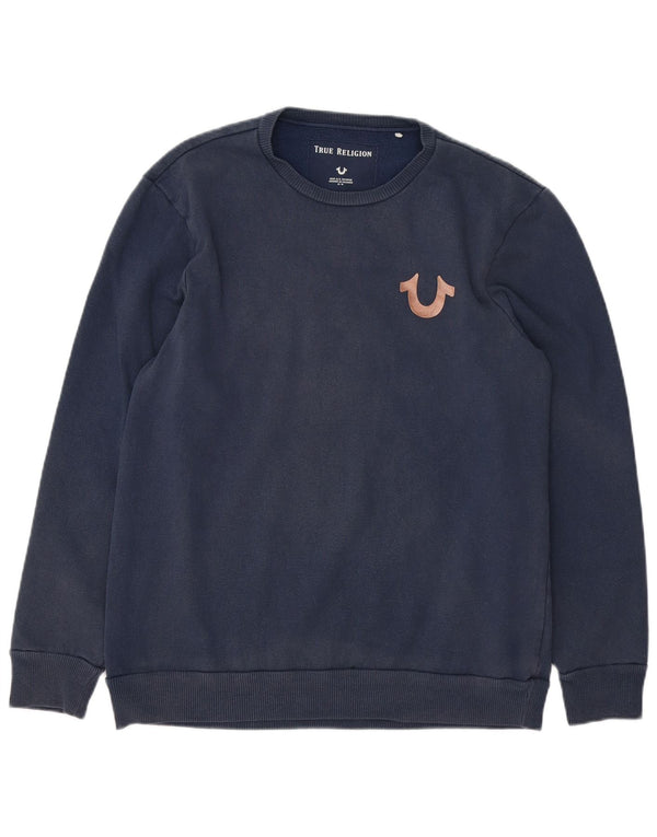 True Religion Mens Graphic Sweatshirt Jumper Medium Navy Blue Cotton