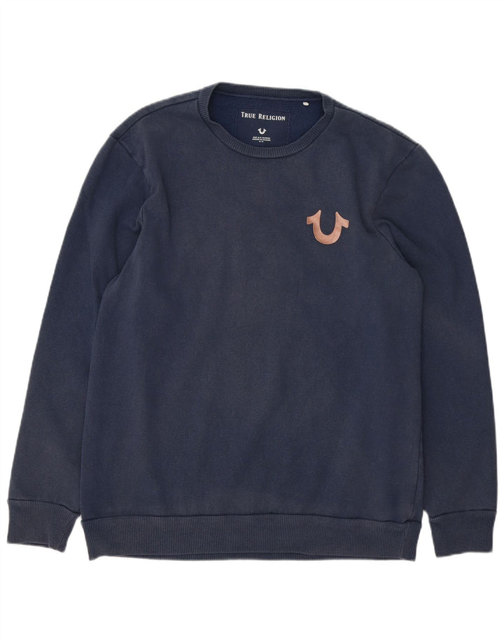 True Religion Mens Graphic Sweatshirt Jumper Medium Navy Blue Cotton