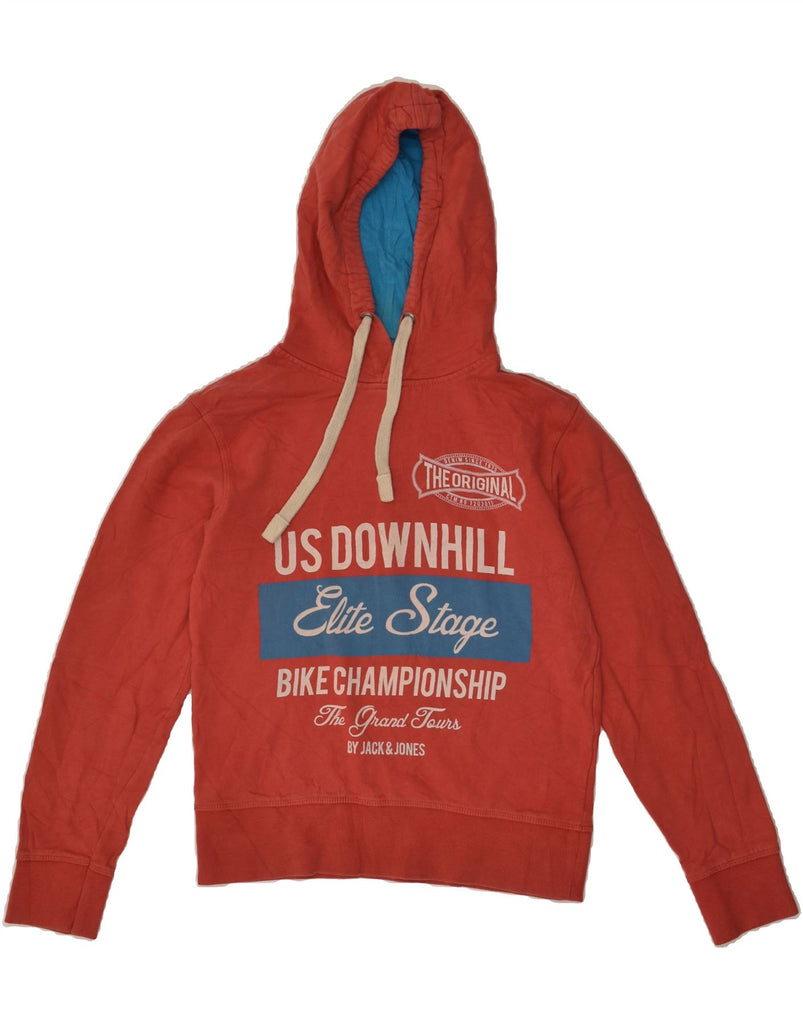 JACK & JONES Womens Graphic Hoodie Jumper UK 10 Small Red Cotton | Vintage Jack & Jones | Thrift | Second-Hand Jack & Jones | Used Clothing | Messina Hembry 