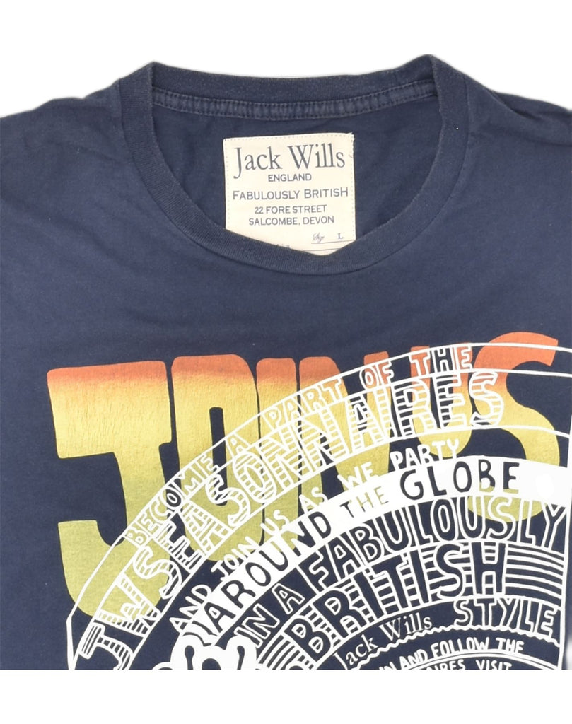 JACK WILLS Mens Graphic T-Shirt Top Large Navy Blue Cotton | Vintage Jack Wills | Thrift | Second-Hand Jack Wills | Used Clothing | Messina Hembry 