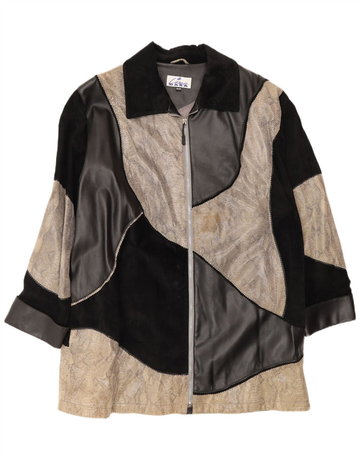 Linea Womens Leather Jacket EU 46/48 2XL Black Colourblock Leather